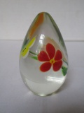 Limited Edition Art Glass Paperweight w/ Wild Flower Design #918/1000 Marked GES 97'