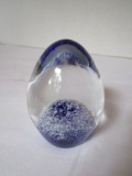 Handmade Bohemian Glass Paperweight - Clear w/ Cobalt Center - Original Label