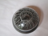 Buedo Signed Art Glass Paperweight -  Clear & Gray