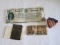 Lot Misc Alabama Paper Bill & Other, Tin Type, Flag Trinket Box