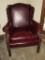 Distinction Pleather Burgundy Wing Back Chair w/ Brass Brads