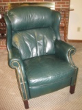 Hancock & Moore Dark Green Leather Recliner - Slight wear w/ Age