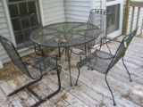 Wrought Iron Table & 4 Arm Chairs w/ Hold For Umbrella 42