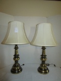 Pair Brass Finish Lamps w/ Shades - 29