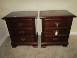 Pair Mahogany 3 Drawer Night Stands w/ Traditional Pulls