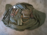 Lot Early Military Tent, Stakes, & Plastic Canteen. - '70's