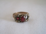 Vintage Rose Gold Ring w/ Ruby & Pearls