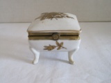 Porcelain Footed Trinket Box w/ Gold Decal
