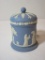 Wedgewood Blue Jasperware Covered Cigarette Jar  4 1/2