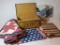 Lot - Patriotic Items - 1776 Hinged Box, 3 American Flag Fans