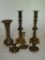 Lot - 5 Brass Candlesticks & 1 Brass Vase - Various Sizes