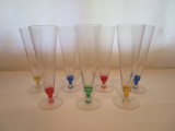7 Clear Pilsner Glasses with Multicolored Stems