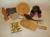 Lot - Wood Carvings, Cornhusk Doll, Eskimo Doll & Other  (See pics)