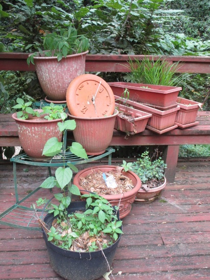 Lot - Green Metal Plant Stand & Misc. Molded Planters