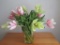 Faux Tulips Flower Arrangement in Glass Vase