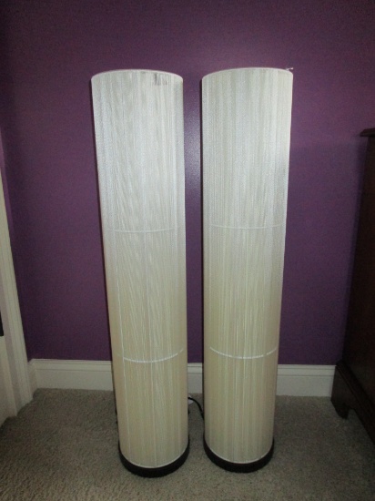 Pair Contemporary String Cylinder Floor Lamps.  Tear on plastic liner   39" T