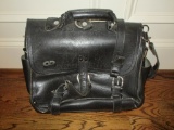 Black Leather Briefcase w/Shoulder Strap.  Minor wear.