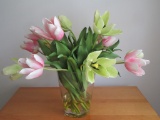 Faux Tulips Flower Arrangement in Glass Vase