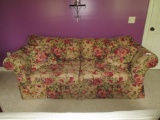 Lovely 2 Cushion Pillow Back Love Seat.  Beautiful Muted Colors of Green, Olive