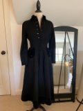 1940's Black Wool Coat.  Original Down to Buttons & Silk Velvet Collar & Pockets.