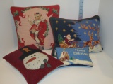 Lot - Christmas Design Accent Pillows - Some w/Applique & Some Needle Point