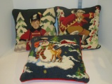 Lot - Christmas Design Accent Pillows - Some Needle Point