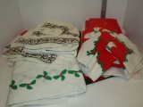 Lot - Misc. Christmas Linens, Sheets, Hand Towels, Tote, etc.