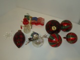 Lot - Misc. Ornaments - 5 W/Plaid Design, 2 Snowmen & 1 Old World Christmas