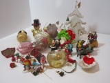 Lot - Misc. Christmas Décor - Dept. 56 - Miniature Figurines, Glass Ornaments,