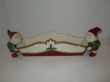 Fitz & Floyd Cracker Dish w/Christmas Elf Handles   13