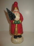 Wood Carved Santa Holding Christmas Tree - Not Old - But Great Look