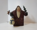 Wood Carved Santa Holding Snowman & Christmas Tree