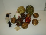 Lot - Misc. Vintage Glass Christmas Ornaments.  1-Trinket Box Design w/Inlay,