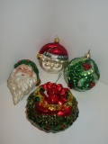 Lot - Glass Christmas Ornaments.  1 Radko, 1 Germany, 2 Unmarked