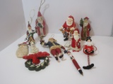 Lot - Misc. Santa Ornaments & 1 Wreath.  Various Sizes & Designs