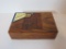 English Mahogany Tea Box w/Carved Image of Big Ben.  Strainer Included (No tea)