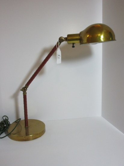 Brass Desk Lamp w/Leather Wrapped Arm    21"