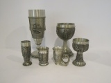 6 Pieces of German Pewter w/Heavy Designs in Relief   (See Pictures)