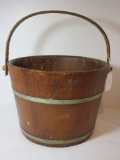 Vintage Wooden Bucket w/Tin Bands & Wood Handle   9 1/2