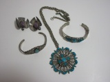 Jewelry Lot - Sterling & Silver Native American - Some with Turquoise, Stones, etc.