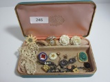 Jewelry Case w/Misc. Vintage Earrings & Other    - See pictures