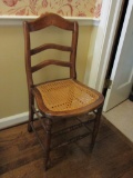 Early Slat Back Wooden Chair w/Cane Seat