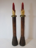 2 Woven Mill Spindles - Used as Candleholders   12