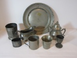 Misc. Pewter Lot - Early Stieff Cup, Signed Parkin 1850 Creamer, Royal Holland Covered