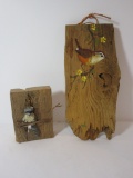 Lot - 2 Carved Tree Art   Hand Painted Bird, Carved Raccoon