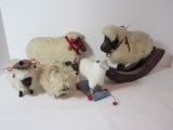 Lot - 4 Sheep Figures & 1 Ram  (Sheep Fur)