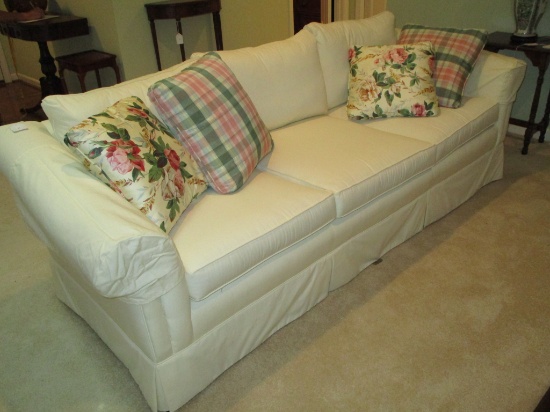 3 Cushion Pillow Back Sofa - Ecru Upholstered - Clean (Includes Decorative Pillows)