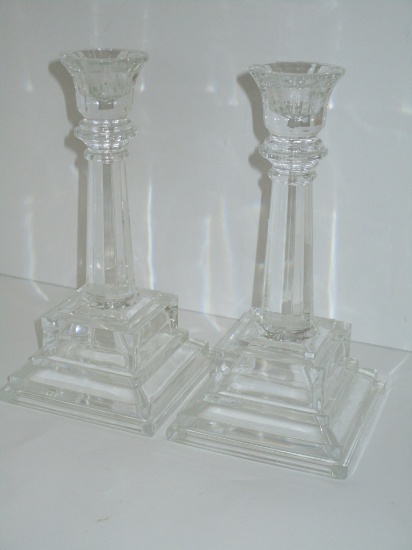 Pair Glass Candlesticks  8"