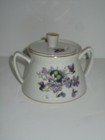 Porcelain Sugar Bowl w/Lid - Hand Painted Violets