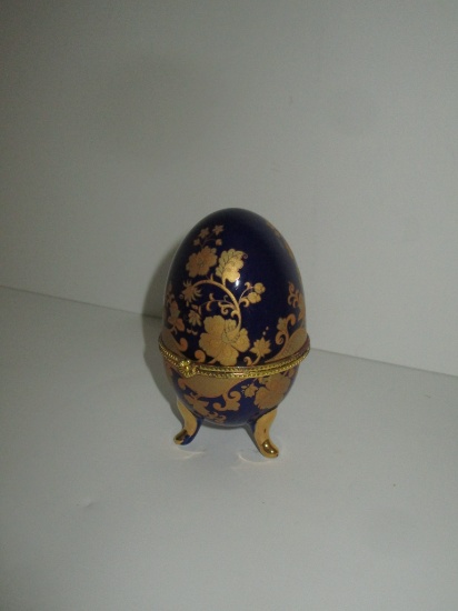 Brass & Porcelain Hinged Top Egg Trinket Dish - Hinge Needs to be Fixed
